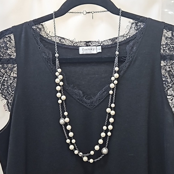 Ann Taylor Jewelry - Ann Taylor Pearls, Metal, and  Rhinestones on a Double Strand of Black Chain